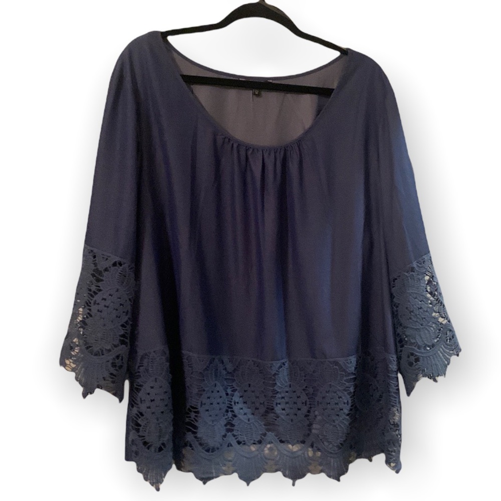 Flowy boatneck lace detail blouse